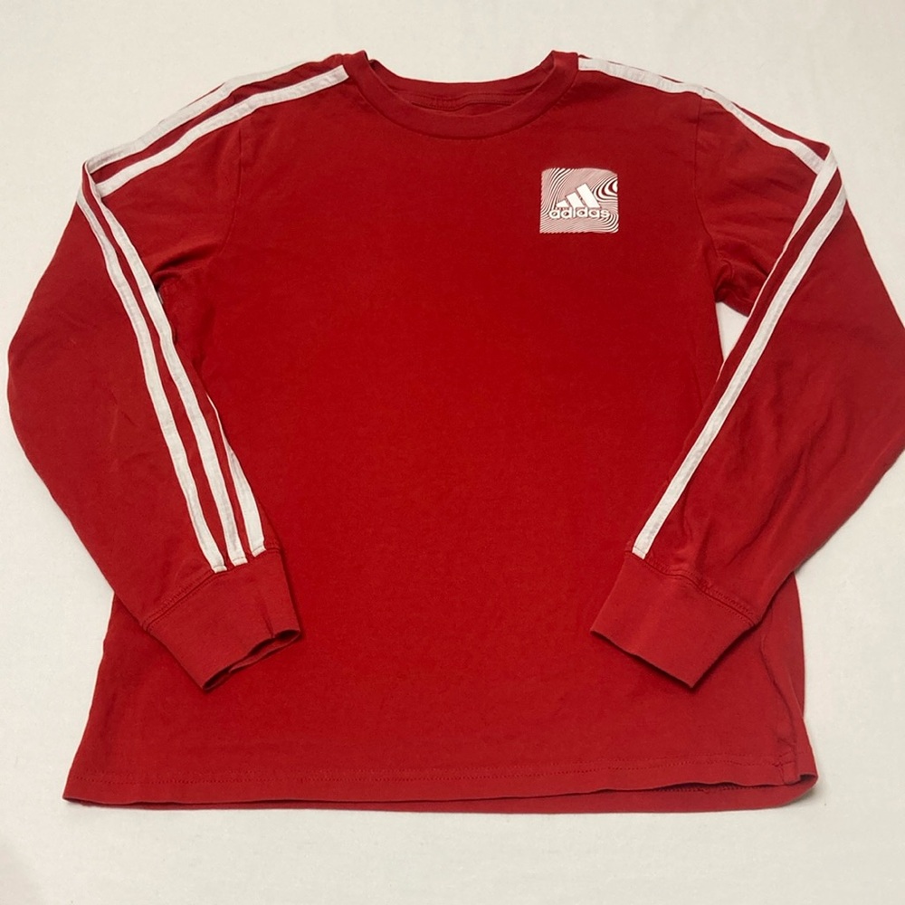 Adidas Red Long Sleeve Tee with Iconic Stripes